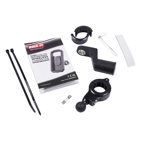 Interphone Ucom 3 Universal Bluetooth Intercom Single + Bike It Pro 2.0 Waterproof Phone Mount and Wireless Fast Charger Kit Bundle
